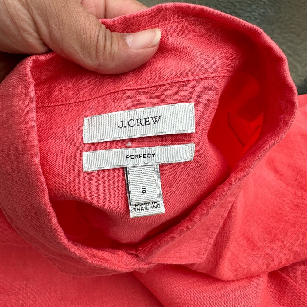 J. Crew Coral Button-Up  Linen Dress Shirt 6 - Picture 4 of 6